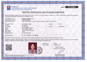 Construction Service Business Entity Certificate