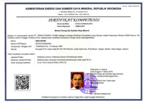 Main Implementer, Senior Operator of Boiler Maintenance Certificate of Competence