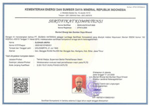 Intermediate Technician, Diesel Power Engine Maintenance Senior Supervisor Certificate of Competence - Mr. Djohar Arifin