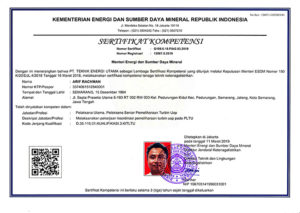 Junior technician, Environmental Maintenance Junior Supervisor Certificate of Competence - Mr. Sesep Herdiana
